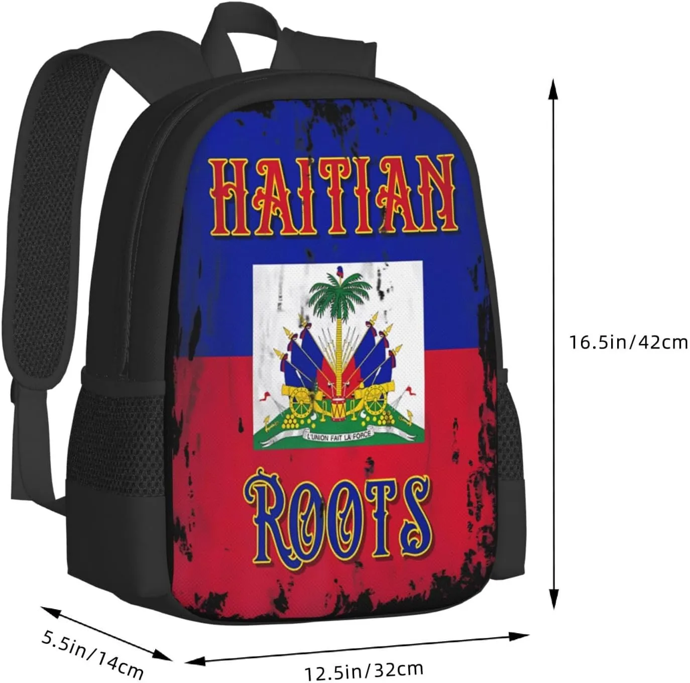 Haitian Roots Haiti Flag Casual Backpack Large Capacity Backpacks 15 Inch Laptop Back Pack Travel Rucksack Daypack Commuter Bags with Adjustable Strap for Camping
