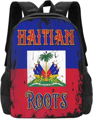 Haitian Roots Haiti Flag Casual Backpack Large Capacity Backpacks 15 Inch Laptop Back Pack Travel Rucksack Daypack Commuter Bags with Adjustable Strap for Camping