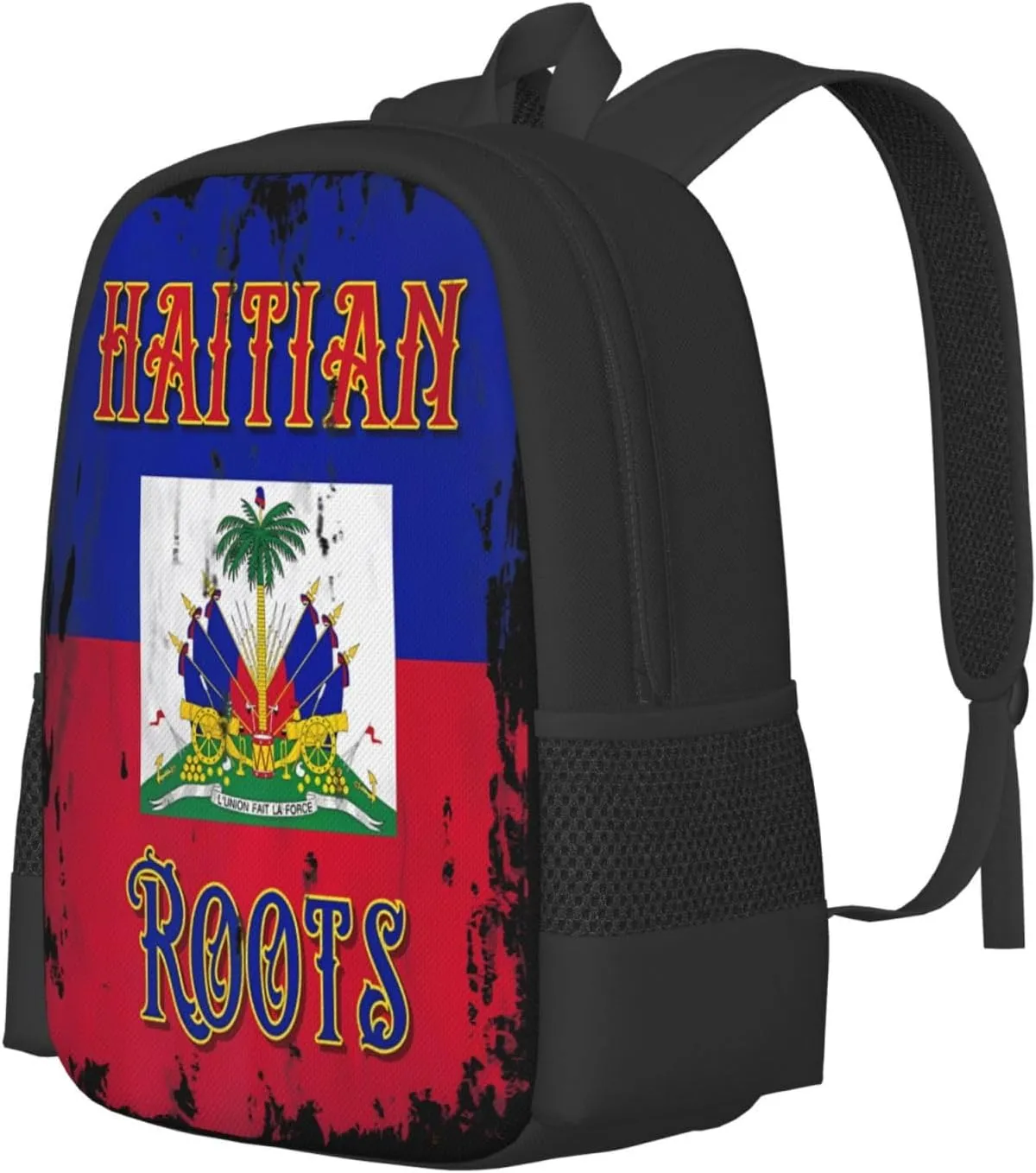 Haitian Roots Haiti Flag Casual Backpack Large Capacity Backpacks 15 Inch Laptop Back Pack Travel Rucksack Daypack Commuter Bags with Adjustable Strap for Camping
