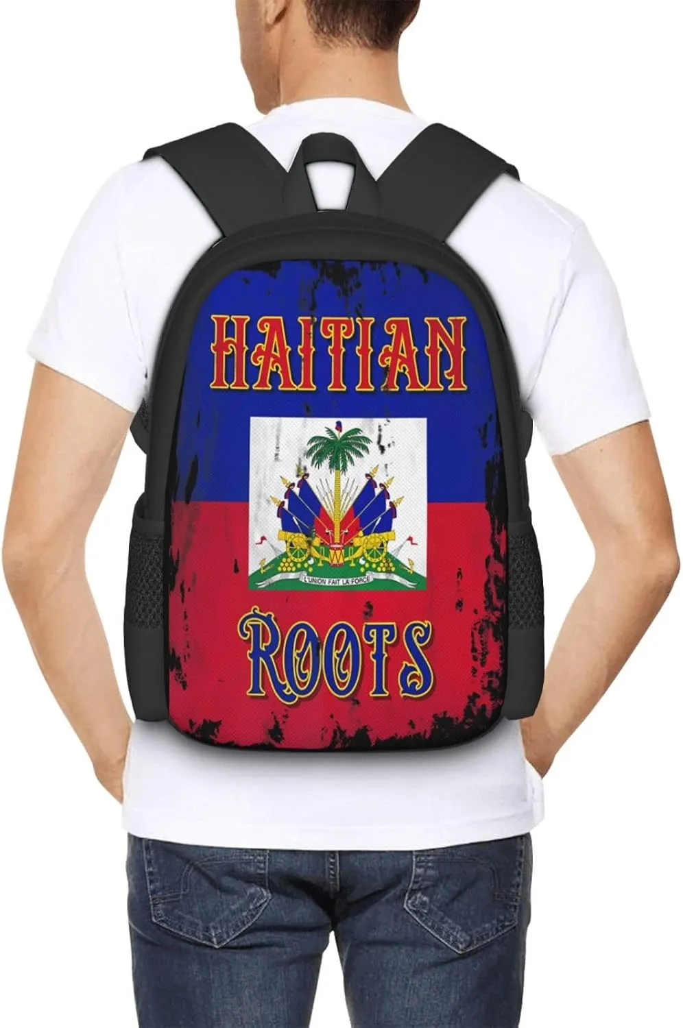 Haitian Roots Haiti Flag Casual Backpack Large Capacity Backpacks 15 Inch Laptop Back Pack Travel Rucksack Daypack Commuter Bags with Adjustable Strap for Camping