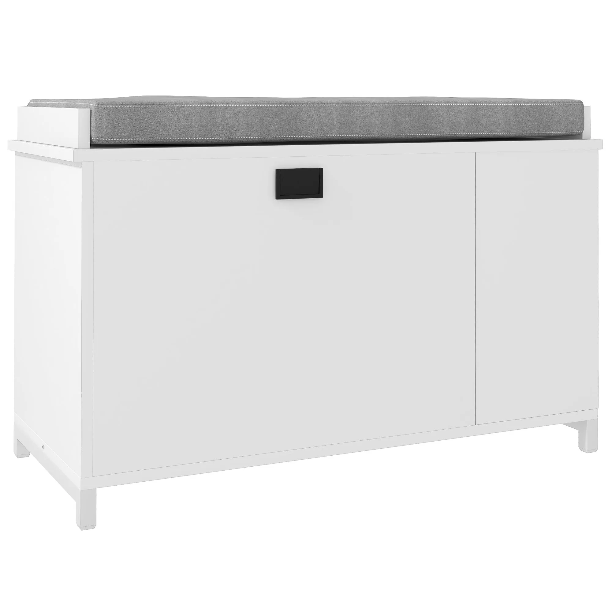 Hallway Bench with Shoe Storage Seat White Upholstered Flip Drawer Side Rack for 6 Pairs