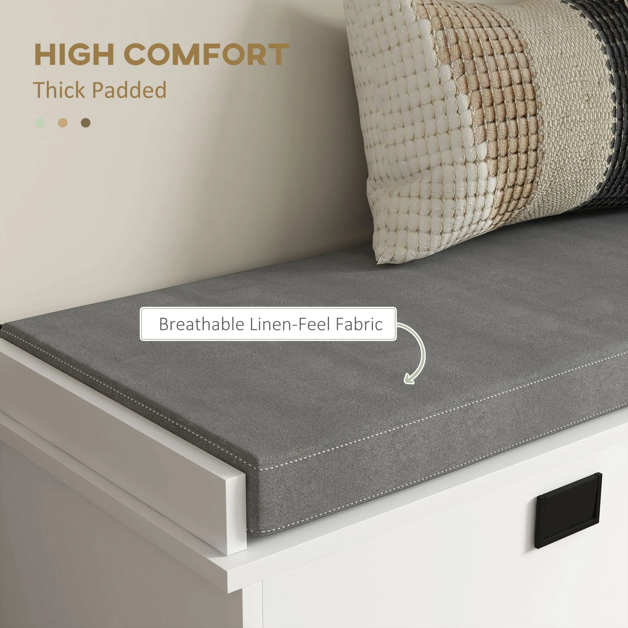 Hallway Bench with Shoe Storage Seat White Upholstered Flip Drawer Side Rack for 6 Pairs