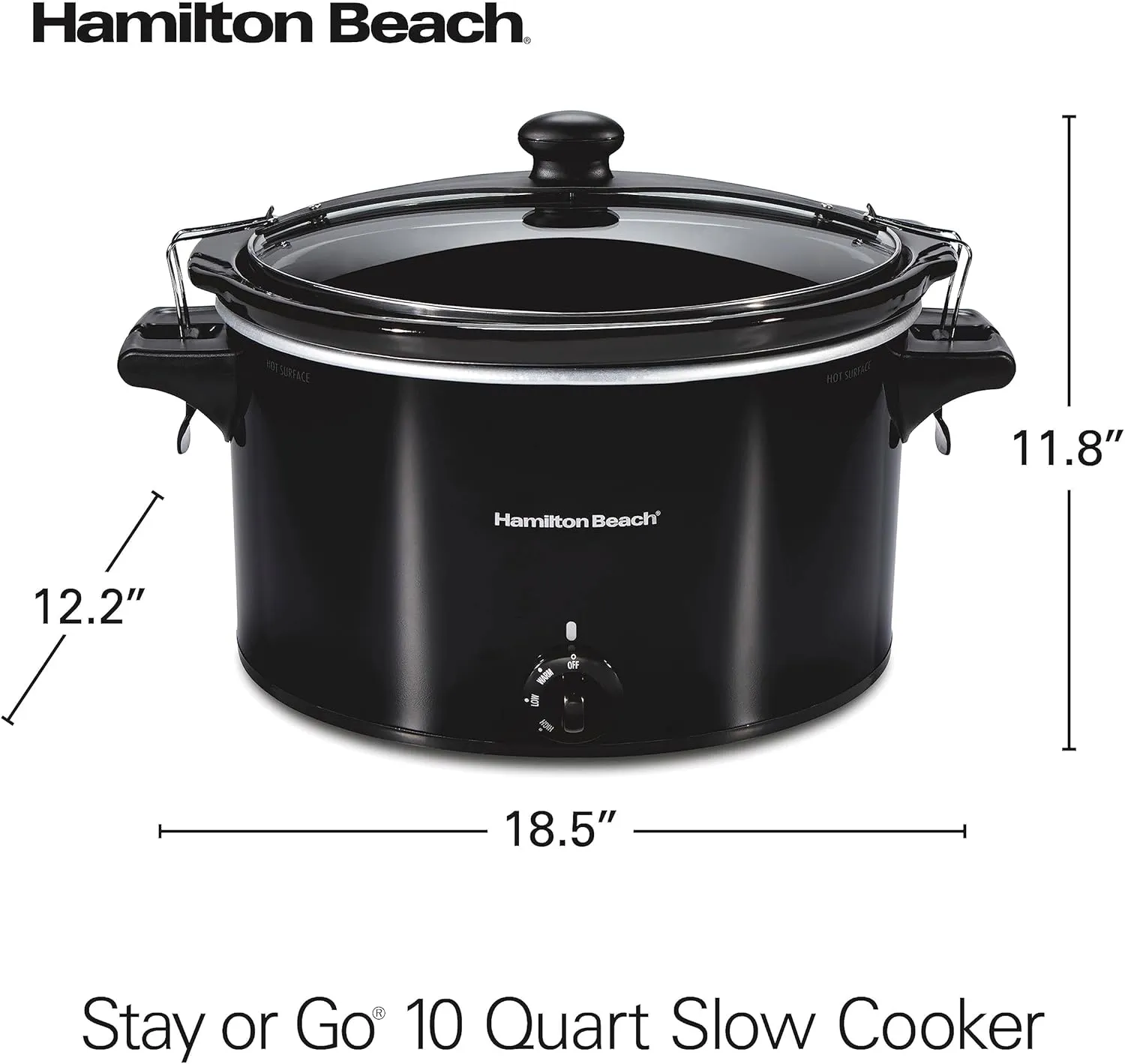 Hamilton Beach Slow Cooker, Extra Large 10 Quart, Stay or Go Portable With Lid Lock, Dishwasher Safe Crock, Black (33195)