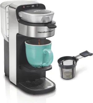 Hamilton Beach The Scoop Single Serve Coffee Maker & Fast Grounds Brewer for 8-14oz. Cups, Brews in Minutes, 40oz. Removable Reservoir, Stainless Steel (49987),Silver