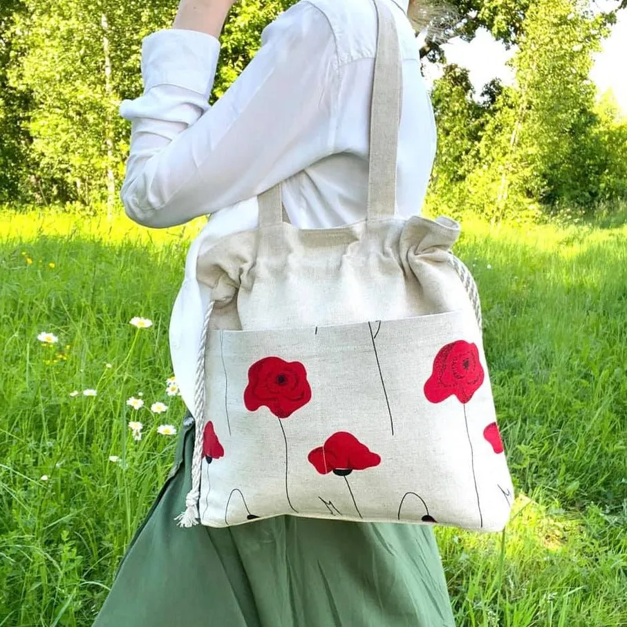 Handmade Linen Tote Bag with Pockets