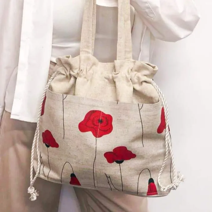 Handmade Linen Tote Bag with Pockets