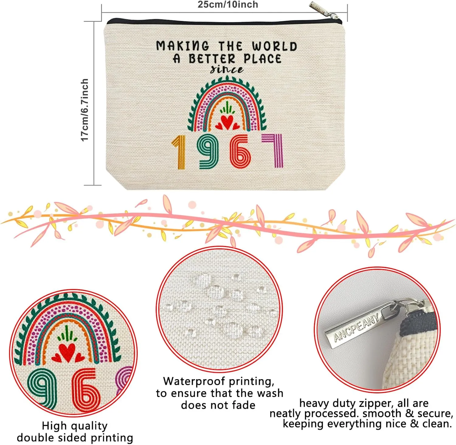 Happy 58th Birthday Gifts for Women Makeup Bag, Funny 1967 58 Year Old Birthday Decorations Gift Ideas for Grandma, Mom, Her, Wife, Sister, Aunt, Small Cosmetic Travel Bags for Mothers Day, Christmas