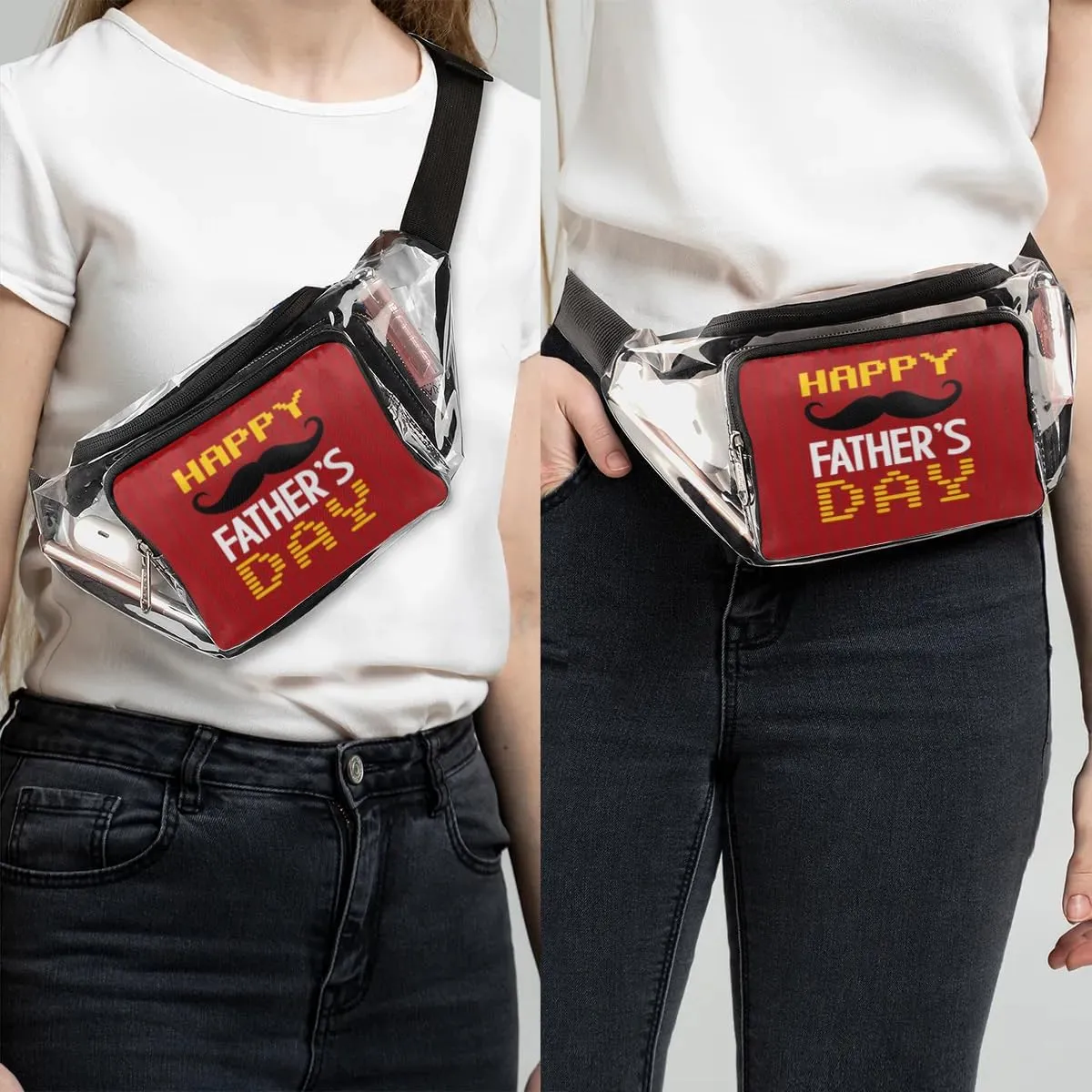 Happy Father's Day Clear Fanny Pack Stadium Approved Clear Crossbody Belt Bag for Women Men Transparent Waist Bag with Adjustable Strap for Concerts Sports Events Travel