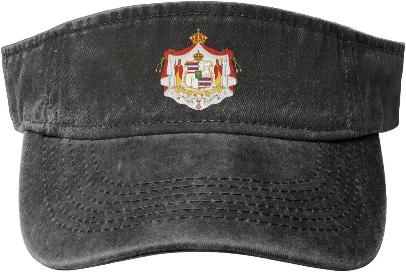 Hawaiian Coat of Arms Washed Denim Visor Hat for Men & Women, Adjustable Sun Cap with UV Protection