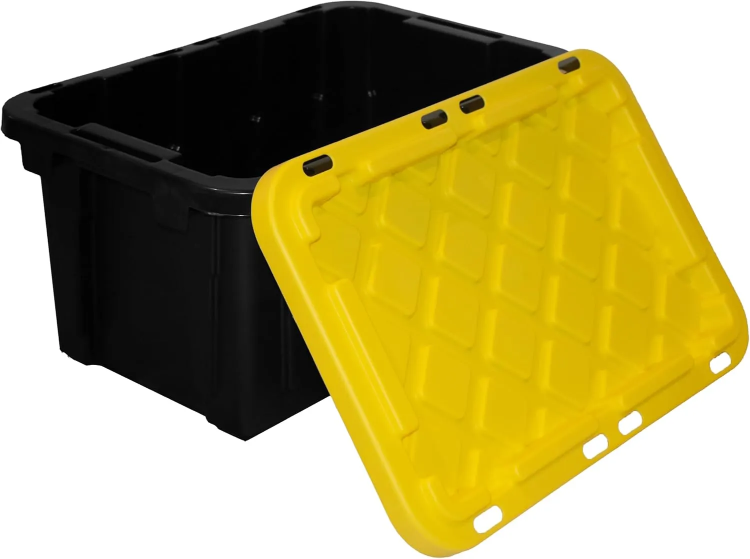 HDX 27 gal. Strong Box Plastic Storage Tote in Black and Yellow