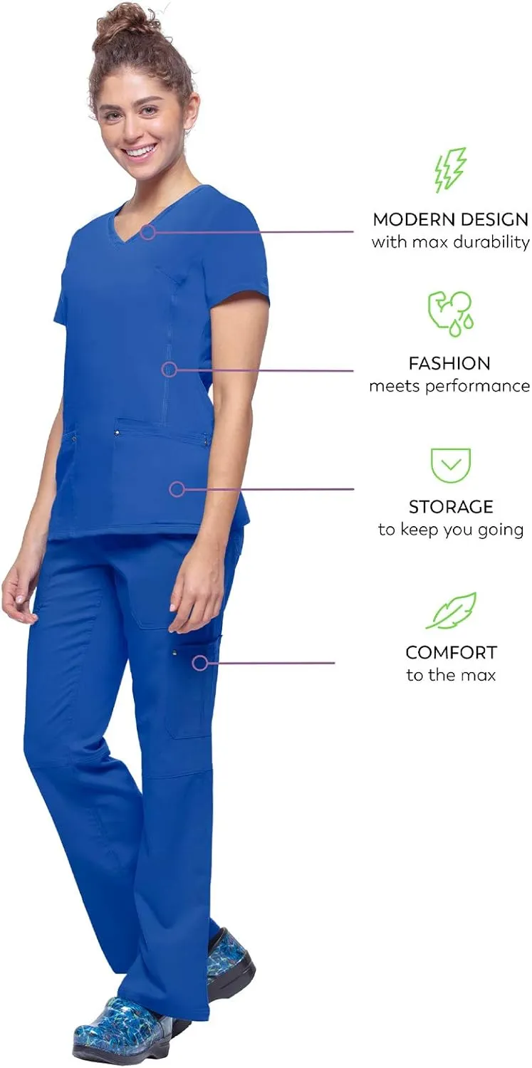 Healing Hands Women's Scrub Top V-Neck with 2 Pockets, 2-Way Stretch, and Yoga Knit Side Panels for Slim Fit- 2245