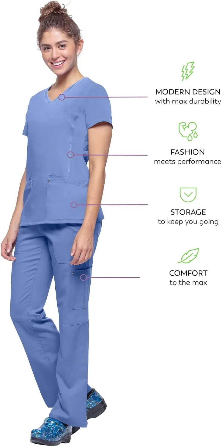 Healing Hands Women's Scrub Top V-Neck with 2 Pockets, 2-Way Stretch, and Yoga Knit Side Panels for Slim Fit- 2245