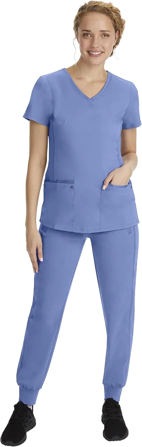 Healing Hands Women's Scrub Top V-Neck with 2 Pockets, 2-Way Stretch, and Yoga Knit Side Panels for Slim Fit- 2245
