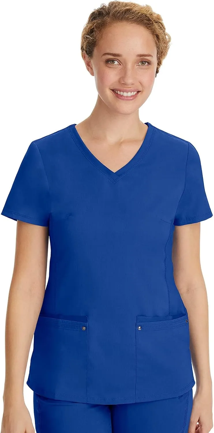 Healing Hands Women's Scrub Top V-Neck with 2 Pockets, 2-Way Stretch, and Yoga Knit Side Panels for Slim Fit- 2245