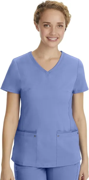 Healing Hands Women's Scrub Top V-Neck with 2 Pockets, 2-Way Stretch, and Yoga Knit Side Panels for Slim Fit- 2245