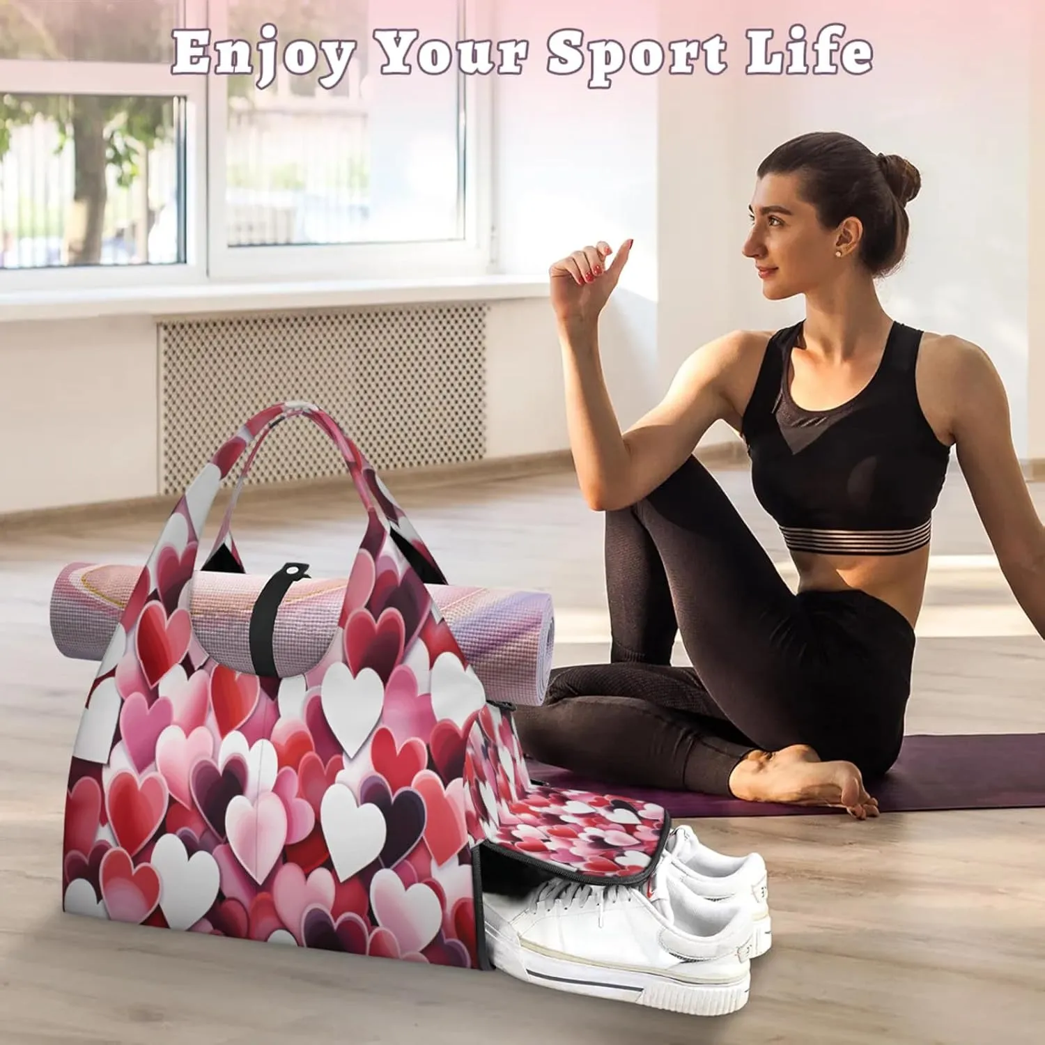 Heart Fusion Mix Waterproof Gym Bag for Men Women, Sports Duffel Bag with Shoe Compartment Yoga Mat Holder, Portable Large Travel Bag for Fitness, Camping, Weekend Trips