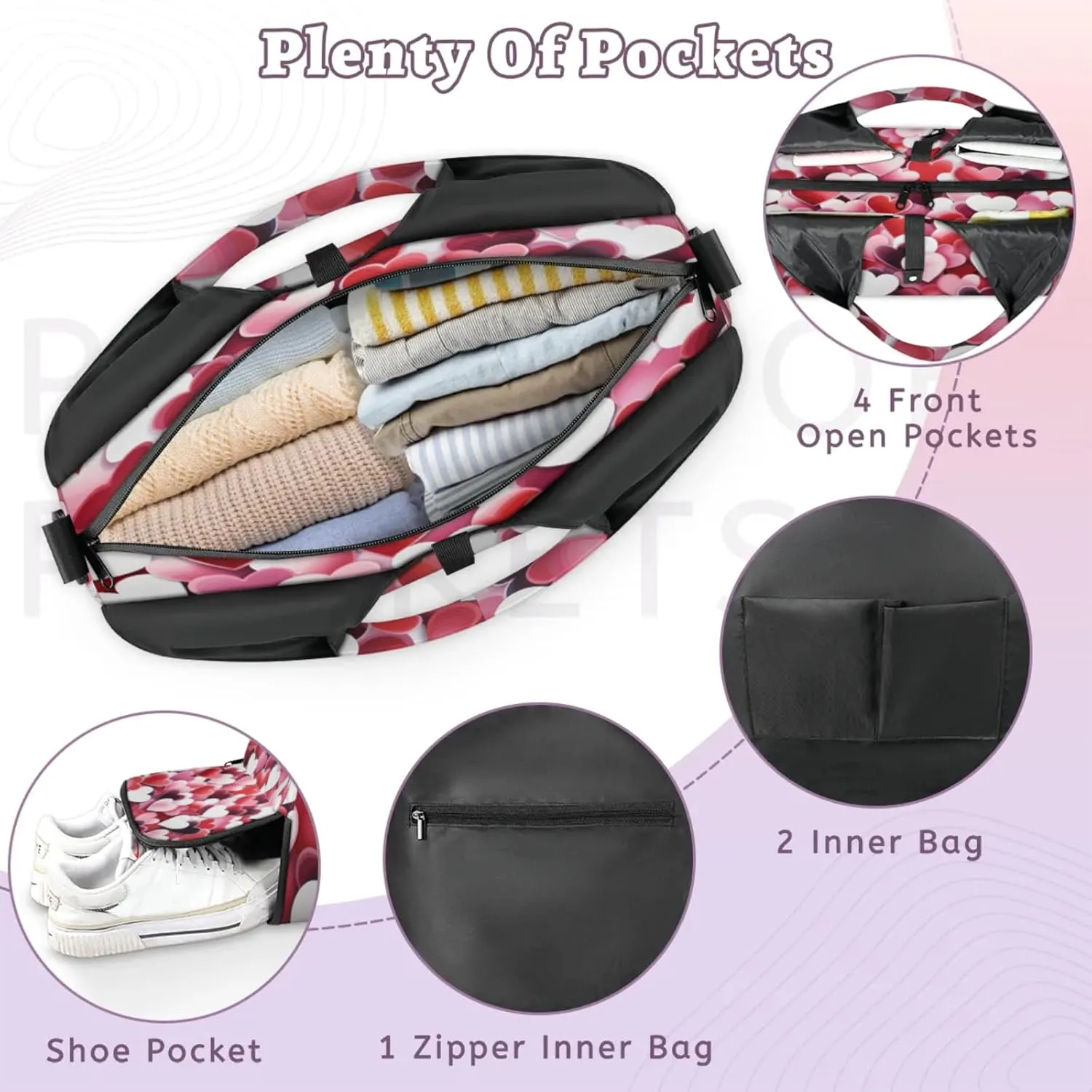 Heart Fusion Mix Waterproof Gym Bag for Men Women, Sports Duffel Bag with Shoe Compartment Yoga Mat Holder, Portable Large Travel Bag for Fitness, Camping, Weekend Trips