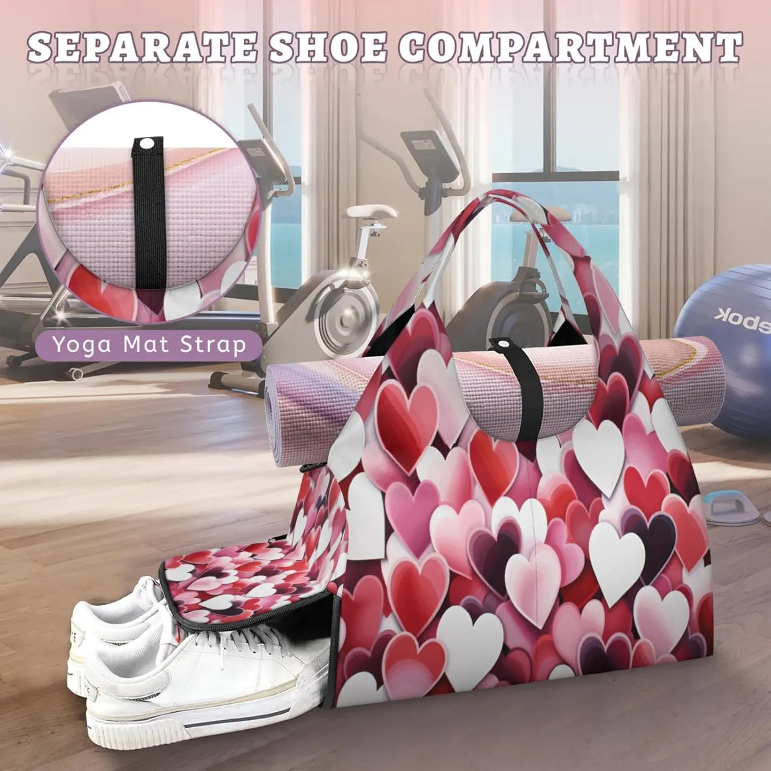 Heart Fusion Mix Waterproof Gym Bag for Men Women, Sports Duffel Bag with Shoe Compartment Yoga Mat Holder, Portable Large Travel Bag for Fitness, Camping, Weekend Trips