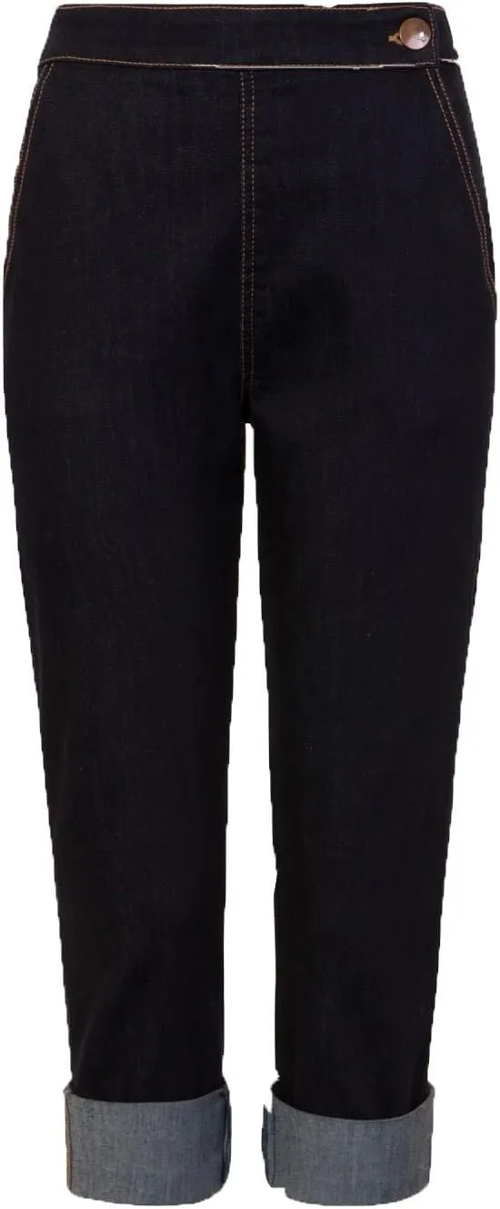 Hell Bunny Charlie Denim Jeans 50s Vintage Retro Capri Trousers 3/4 Pedal Pushers