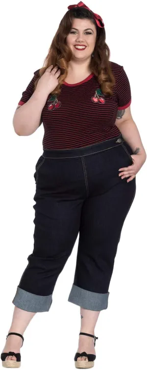 Hell Bunny Charlie Denim Jeans 50s Vintage Retro Capri Trousers 3/4 Pedal Pushers