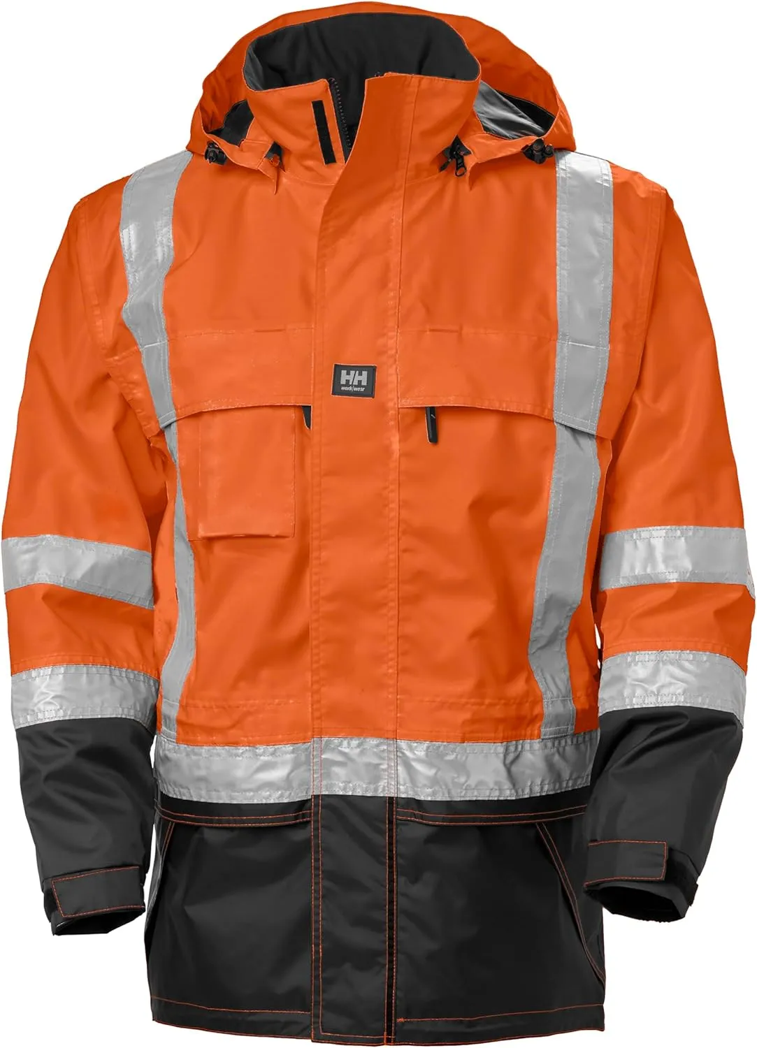 Helly-Hansen Potsdam Men's Hi Vis Rain Jacket - Waterproof/Windproof Workwear with Detachable Helmet-Sized Hood, ANSI Class 3