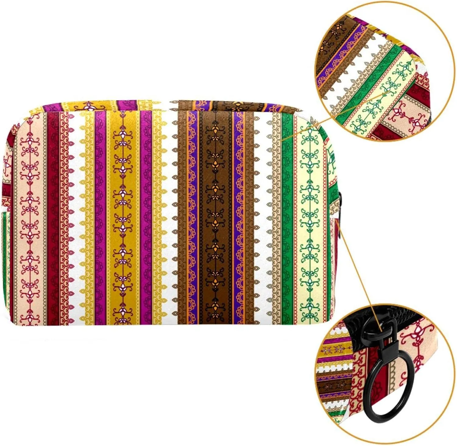 Henna Border Stripe Cosmetic Makeup Bags, Small Travel Zipper Pouch Portable Toiletry Bag Makeup Organizer for Women Teen Girls
