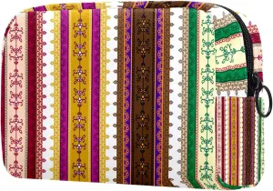 Henna Border Stripe Cosmetic Makeup Bags, Small Travel Zipper Pouch Portable Toiletry Bag Makeup Organizer for Women Teen Girls
