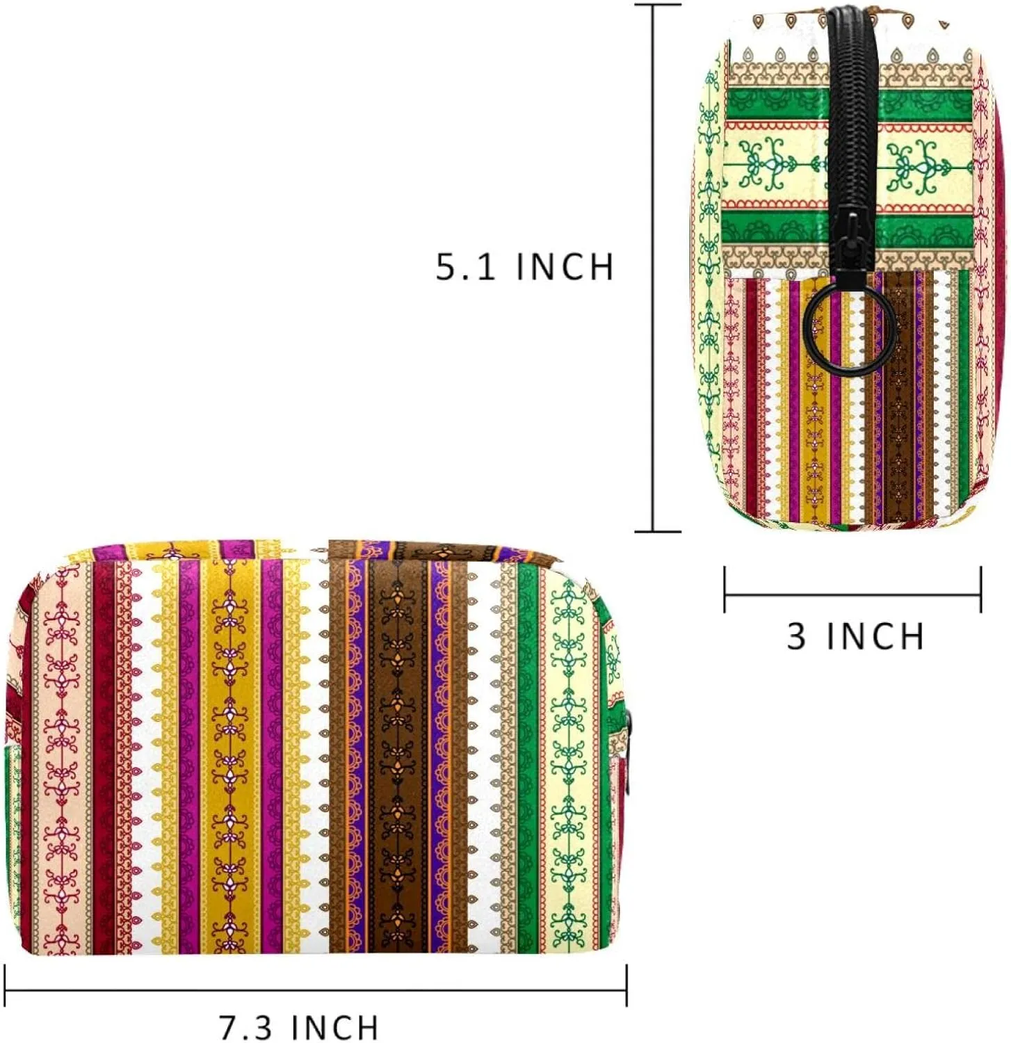 Henna Border Stripe Cosmetic Makeup Bags, Small Travel Zipper Pouch Portable Toiletry Bag Makeup Organizer for Women Teen Girls