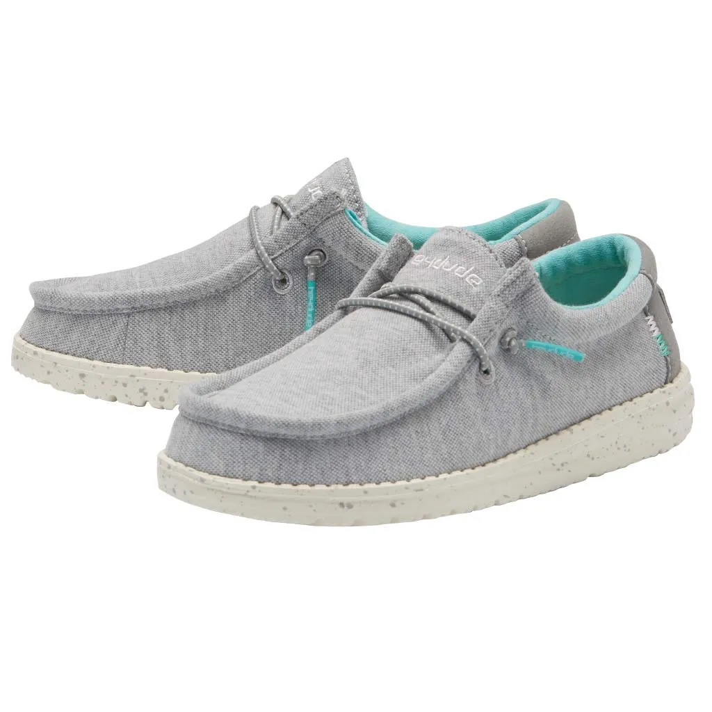 Hey Dude Boy's Wally Youth Stretch Grey Size 5 | Boy’s Shoes | Boy's Lace Up Loafers | Comfortable & Light-Weight