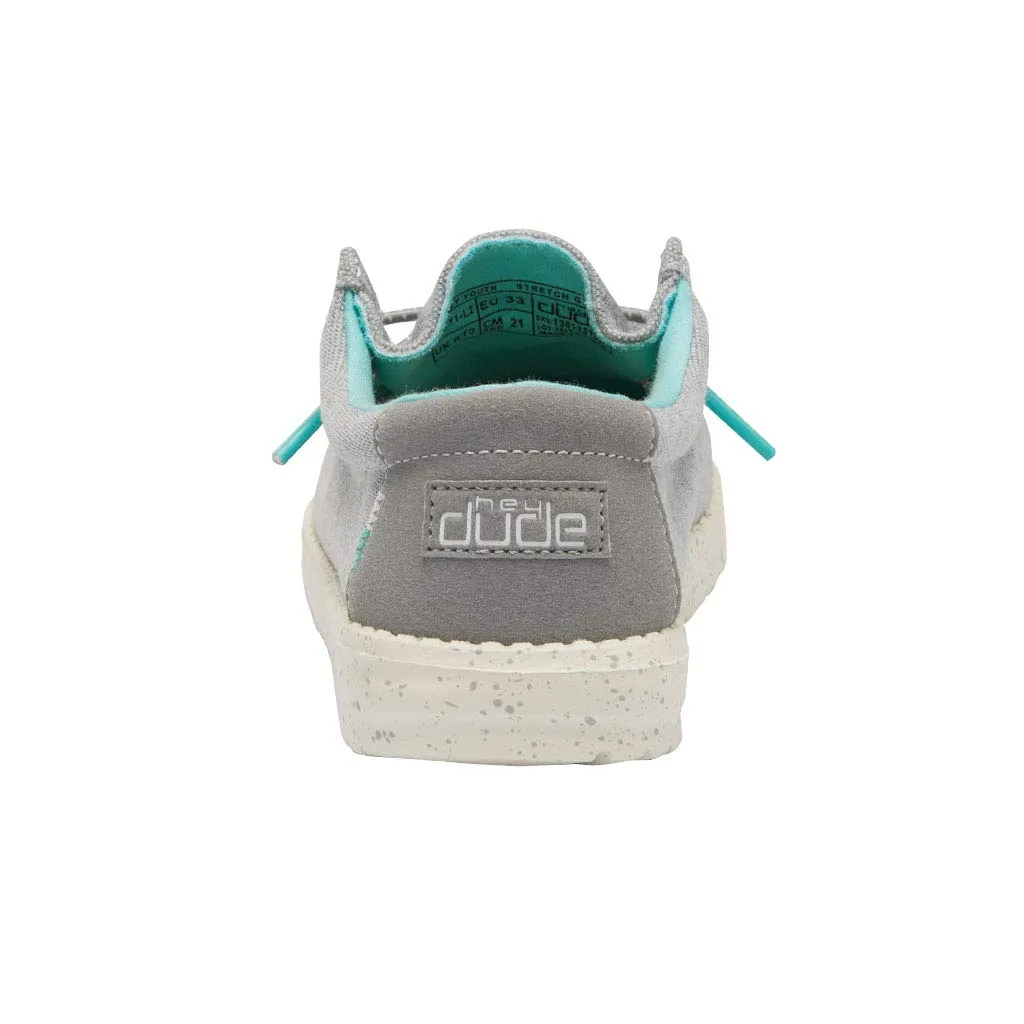 Hey Dude Boy's Wally Youth Stretch Grey Size 5 | Boy’s Shoes | Boy's Lace Up Loafers | Comfortable & Light-Weight