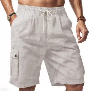 heyheyshine Mens Linen Shorts Elastic Waist Drawstring Casual Summer Shorts Lightweight Cargo Short Pants with Pockets