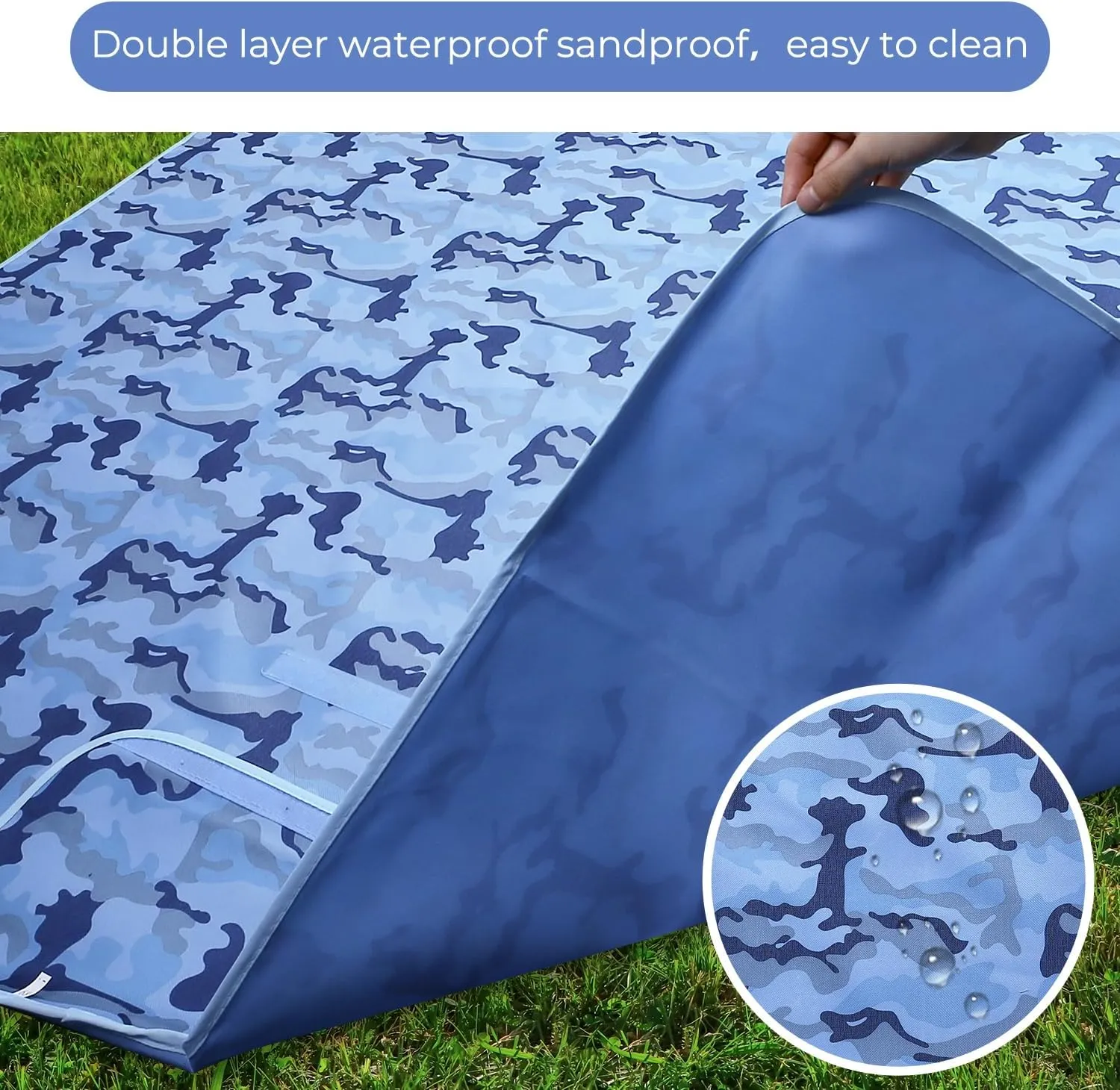 Hi Space Outdoor Picnic Blankets Waterproof Foldable Picnic Mat Extra Large Beach Blankets Sandproof Blanket for Beach Camping Grass Lawn Park, 80"x60", Blue Camouflage