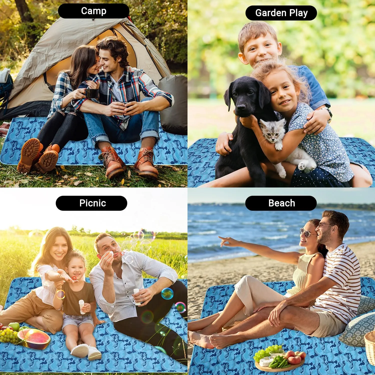 Hi Space Outdoor Picnic Blankets Waterproof Foldable Picnic Mat Extra Large Beach Blankets Sandproof Blanket for Beach Camping Grass Lawn Park, 80"x60", Blue Camouflage
