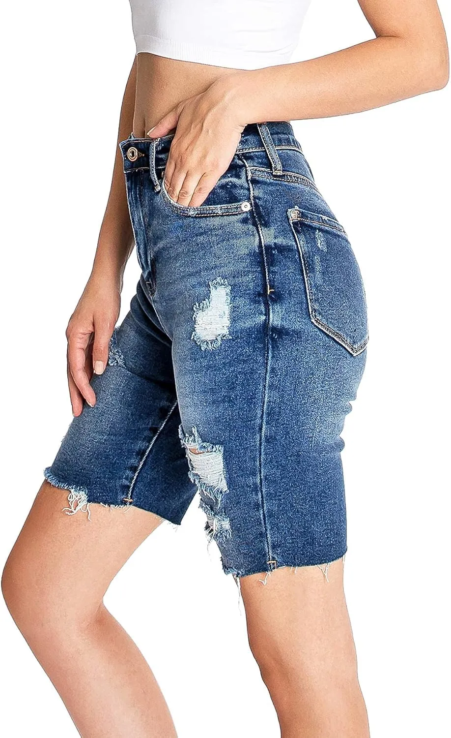 High-Rise Cutoff Bermuda Shorts by Celebrity Pink Jean