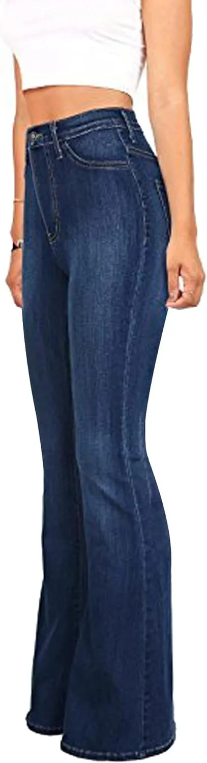 High Waisted Bell Bottom Jeans for Women Black Flare Retro Bootcut Stretch Wide Leg Denim Pants
