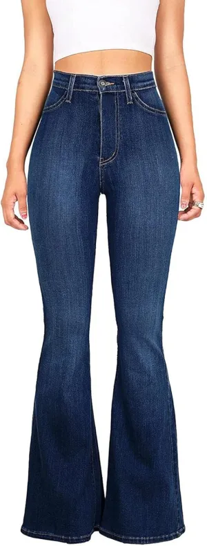 High Waisted Bell Bottom Jeans for Women Black Flare Retro Bootcut Stretch Wide Leg Denim Pants