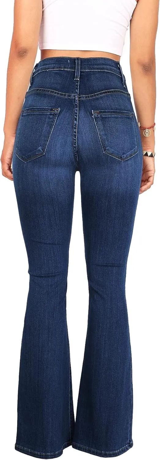 High Waisted Bell Bottom Jeans for Women Black Flare Retro Bootcut Stretch Wide Leg Denim Pants