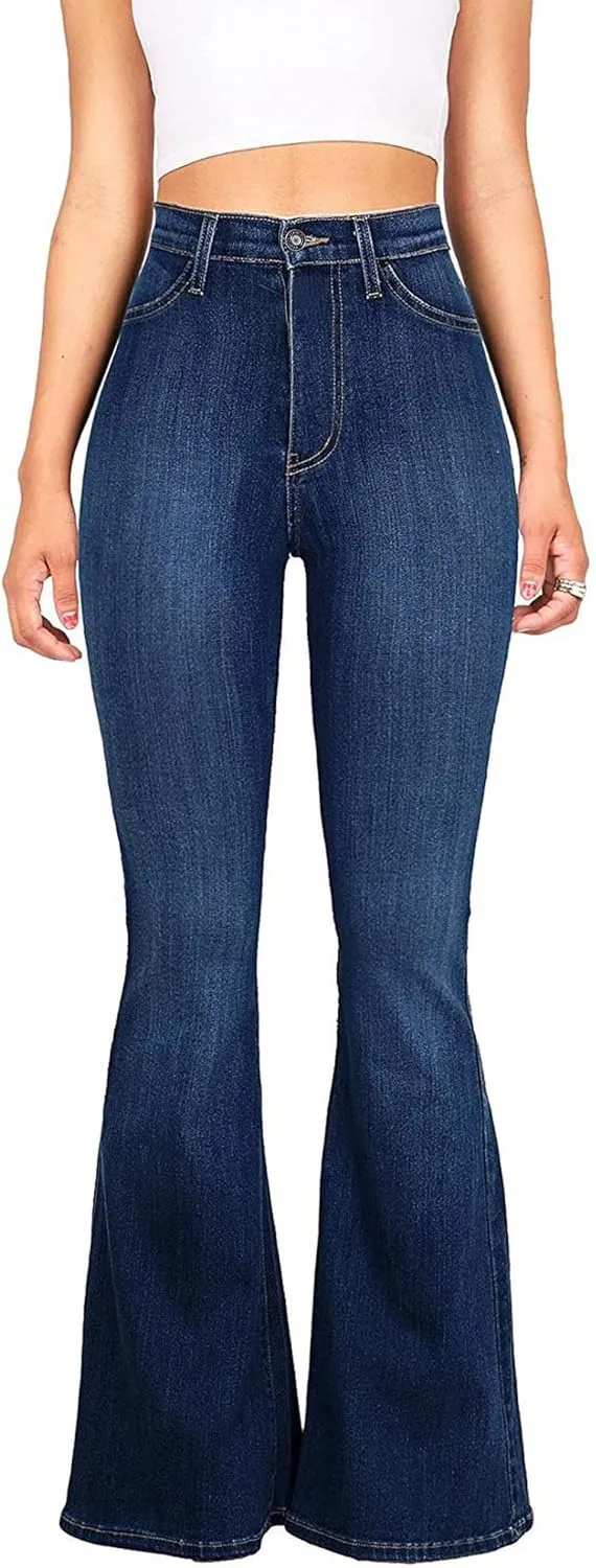 High Waisted Bell Bottom Jeans for Women Black Flare Retro Bootcut Stretch Wide Leg Denim Pants