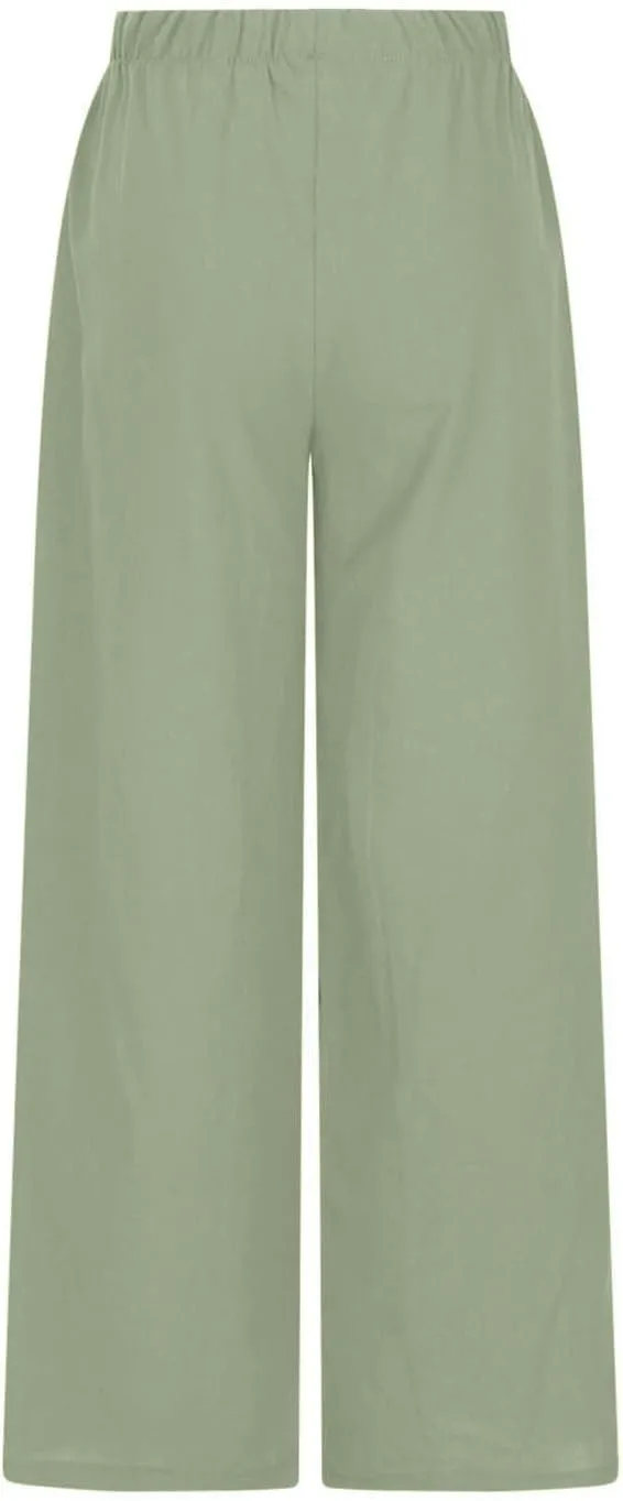High Waisted Linen Pants for Women Dressy Casual 2025 Drawstring Wide Leg Flowy Pant Summer Beach Trousers