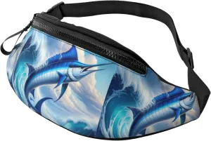Hiking Fanny Pack Marlin-Fish-Bursts-Wave Crossbody Waist Bag Lightweight Belt Bag