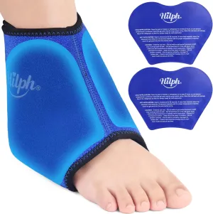 Hilph Large Ankle Ice Pack Wrap Around Entire Ankle for Swelling & Sprained Ankle, Reusable Ankle Brace with 2 Hot Cold Gel Packs for Foot Pain Relief, Sport Injuries, Plantar Fasciitis (Large)