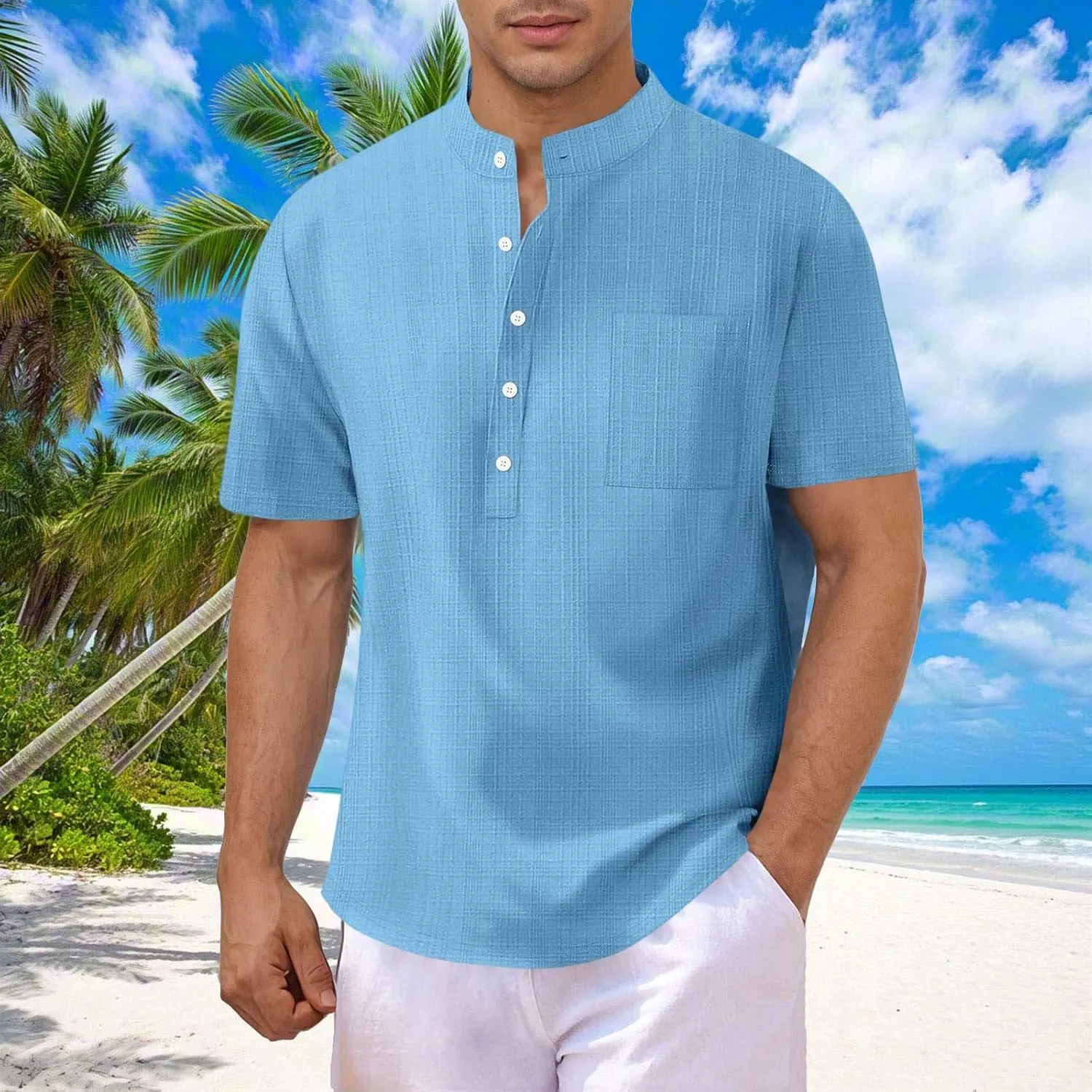 Hippie T-Shirt for Men Solid Color Business Short Sleeve Henley Collar Tees Tops Summer Casual Regular Work Blouse