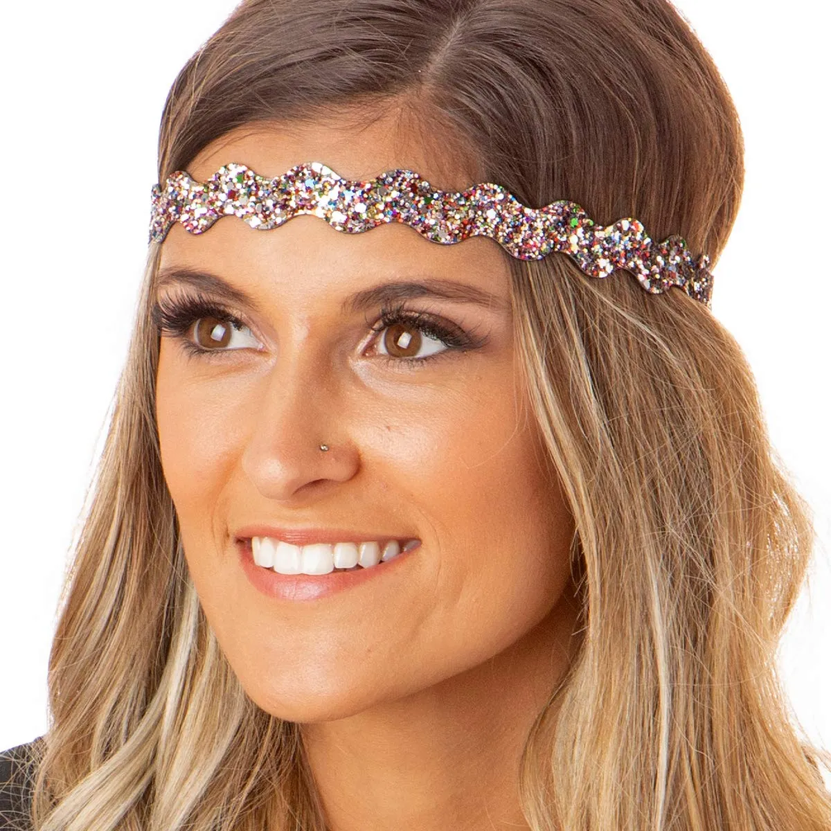Hipsy PETITE Size, Adjustable No Slip Sparkly Bling Mixed 2pk Headbands for Women Girls & Teens (Bling Glitter Mixed Confetti)