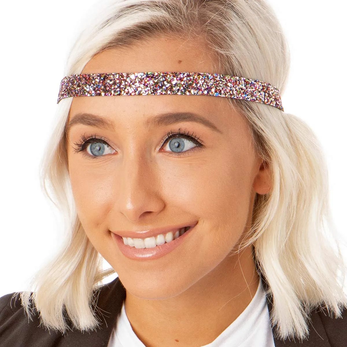 Hipsy PETITE Size, Adjustable No Slip Sparkly Bling Mixed 2pk Headbands for Women Girls & Teens (Bling Glitter Mixed Confetti)