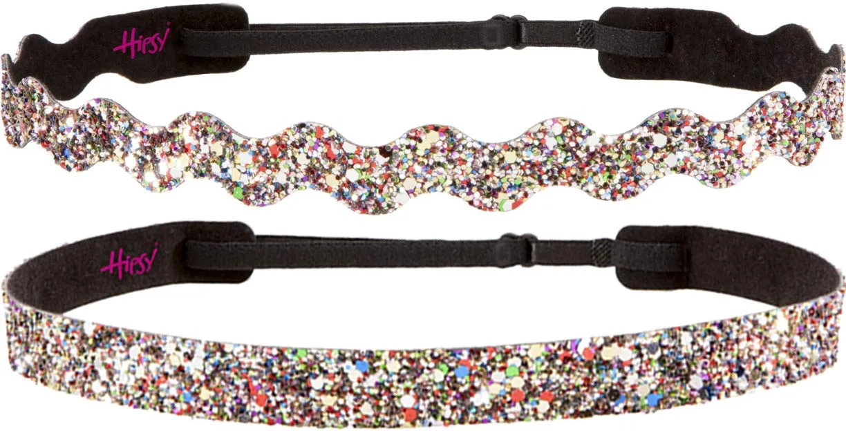 Hipsy PLUS Size, Adjustable No Slip Sparkly Bling Mixed 2pk Headbands for Women Girls & Teens (Bling Glitter Mixed Confetti)