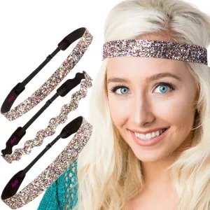 Hipsy REGULAR Size, Adjustable No Slip Sparkly Bling Mixed 3pk Headbands for Women Girls & Teens (Bling Glitter Mixed Confetti)