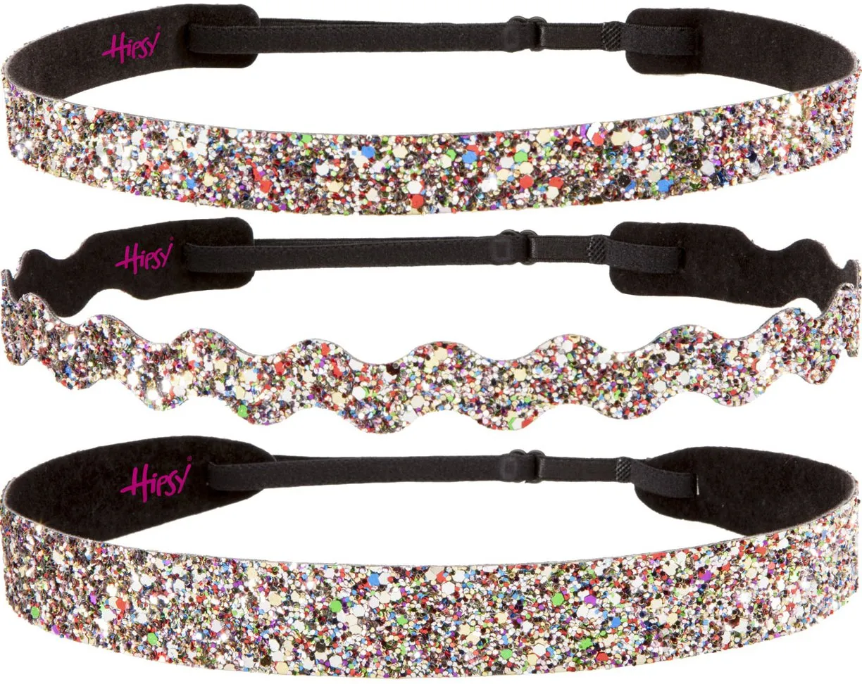 Hipsy REGULAR Size, Adjustable No Slip Sparkly Bling Mixed 3pk Headbands for Women Girls & Teens (Bling Glitter Mixed Confetti)