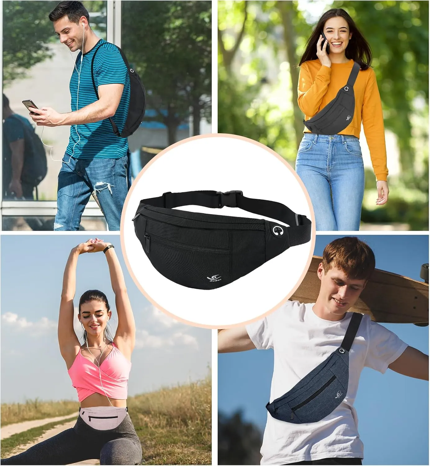 HiRui Large Crossbody Fanny Pack for Men Women Waist Bag Pack with 4-Zipper Pockets Phone Bag Fits All Phones Wallet Keys, Casual Hands-Free Waist Pack for Travel Workout Running (Dark Gray)