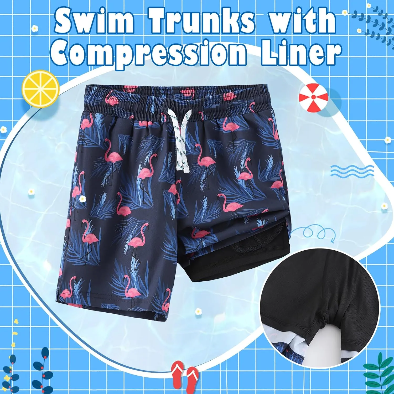 HODOSPORTS Boys Swim Trunks with Compression Liner Swimwear Bathing Suits Swim Shorts with Pockets