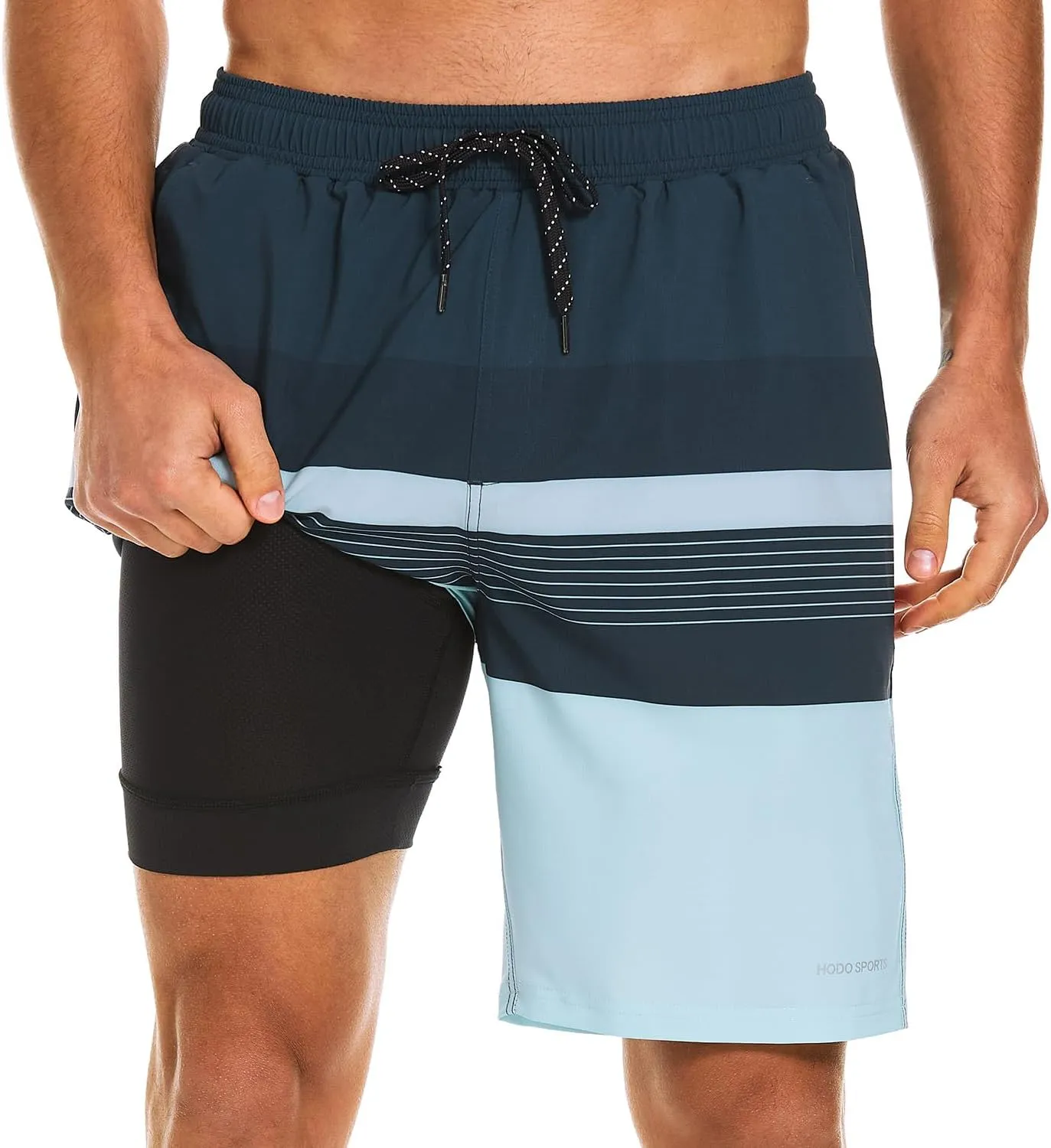 HODOSPORTS Mens Swim Trunks with Compression Liner 9 Inch Quick Dry Swim Shorts with Pockets Swim Suit